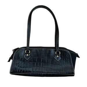 Franco Sarto Croc Faux Leather Small Shoulder Bag Y2K 90s Black